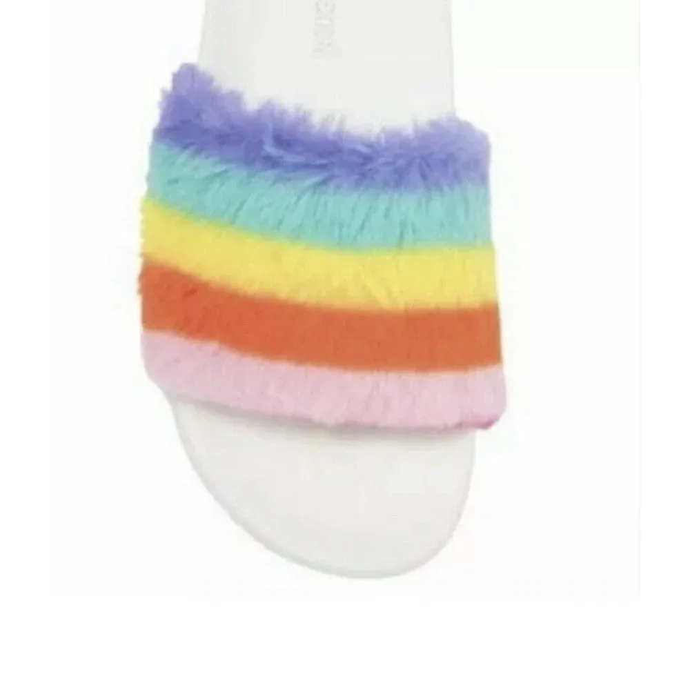 Steve Madden Rainbow Girls Kids Faux Fur Slippers Sandals Slides Size 4 New